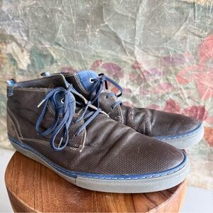 Floris van Bommel Leather & Suede Brown Reptile Embossed Lace Up Sneaker Boots